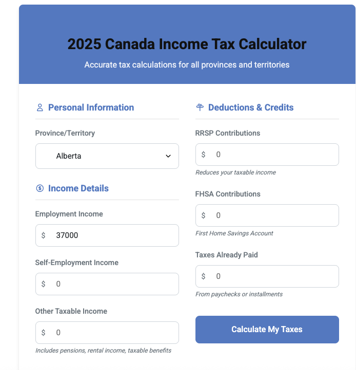 2025 Canada Income Tax Calculator
