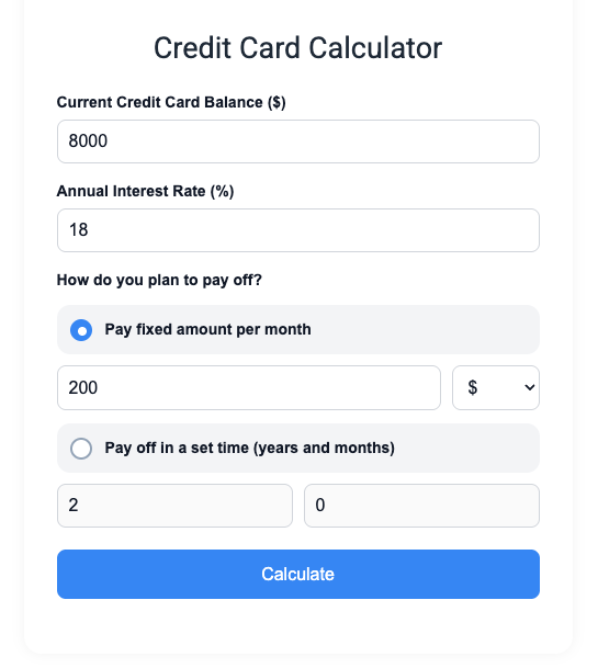 Credit card calculator estimate interest payoff time
