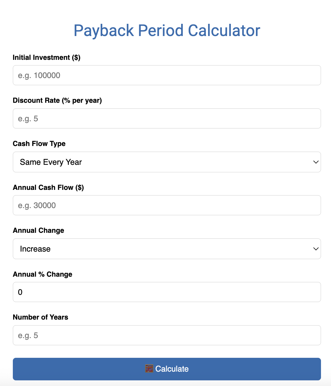 Payback Period Calculator with Discounted Cash Flow