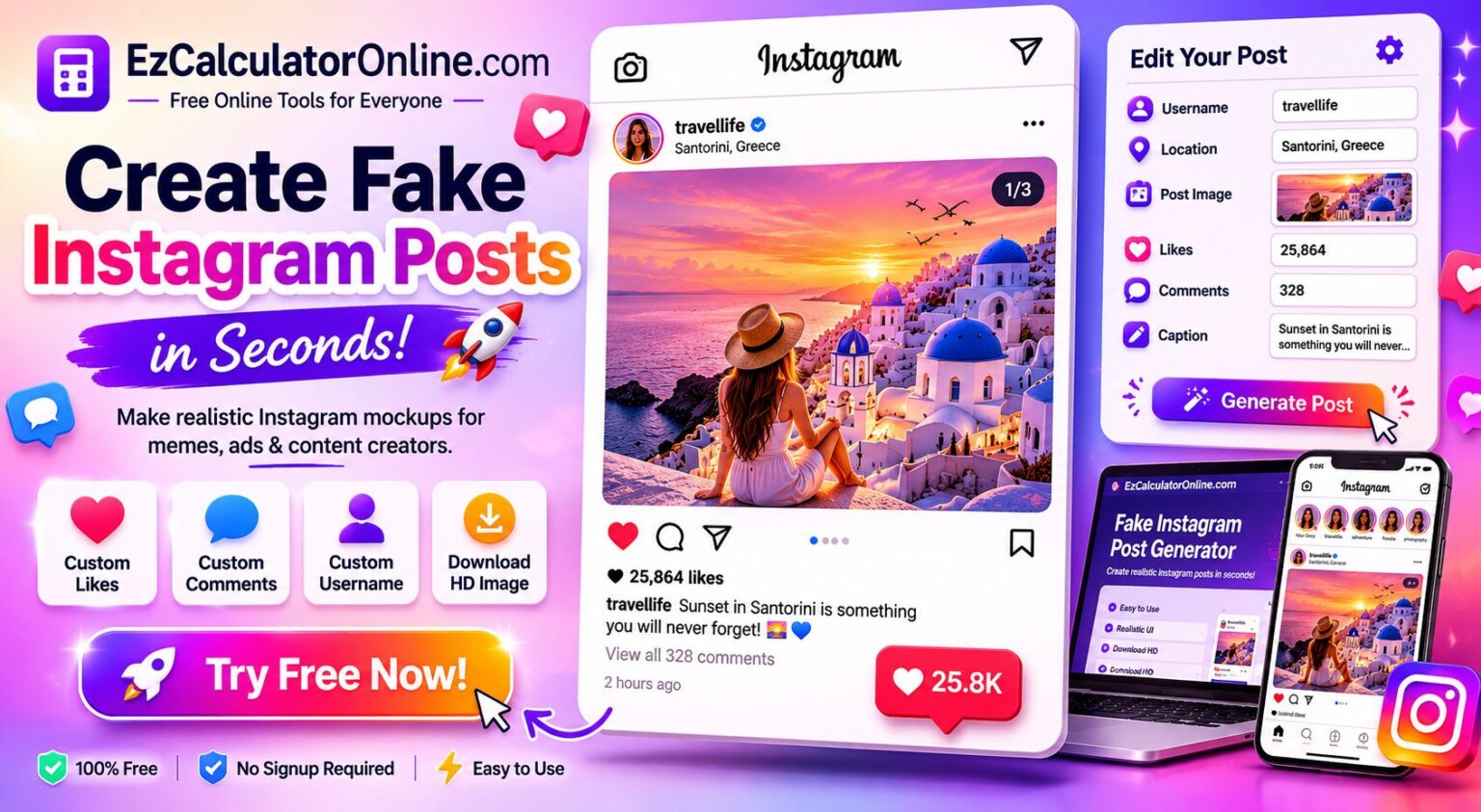 Custom Fake Instagram Post Maker | Fast & Free